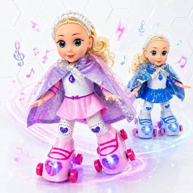 Presente Menina Boneca Musical Com Patins Rodinha Led Rosa
