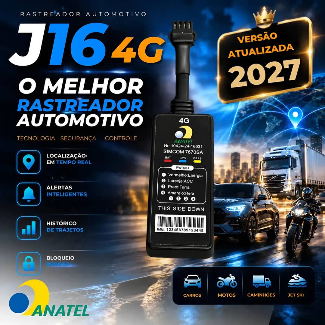 Kit Rastreador J16 4g + Chicote Atech Original Anatel