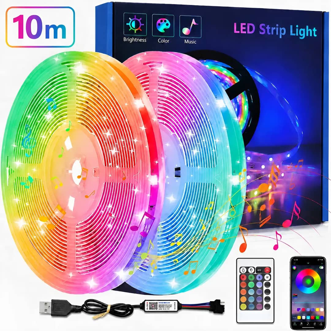 Fita Led Rgb 10m Usb Bluetooth App Controle Remoto Ip20 3535 Rgb 127/220v 24v