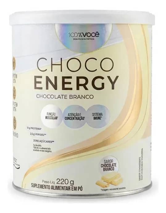Choco Energy Sabor Chocolate Branco 220g 100% Você Chocolate Branco