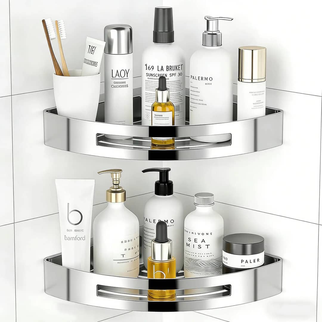 Kit 2 Banheiro Suporte Porta Shampoo Sabonete 304 Inox Prata Prateado