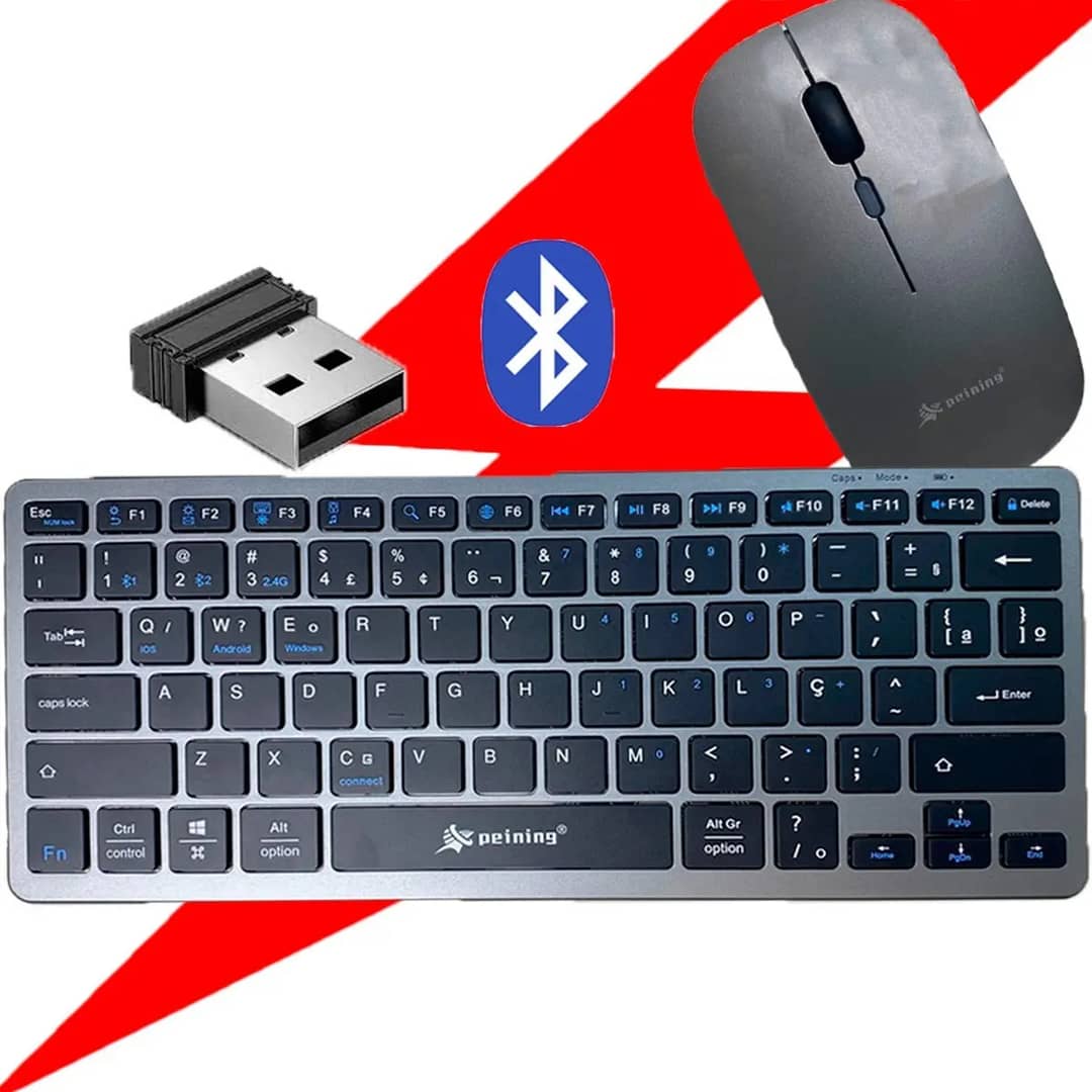 Kit Teclado E Mouse Sem Fio Bluetooth Recarregável Cinza