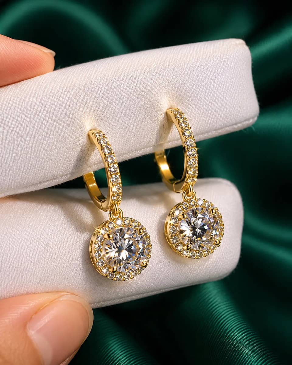 Par Brincos Solitario Diamante Lab Moissanite Ouro Filled Ouro