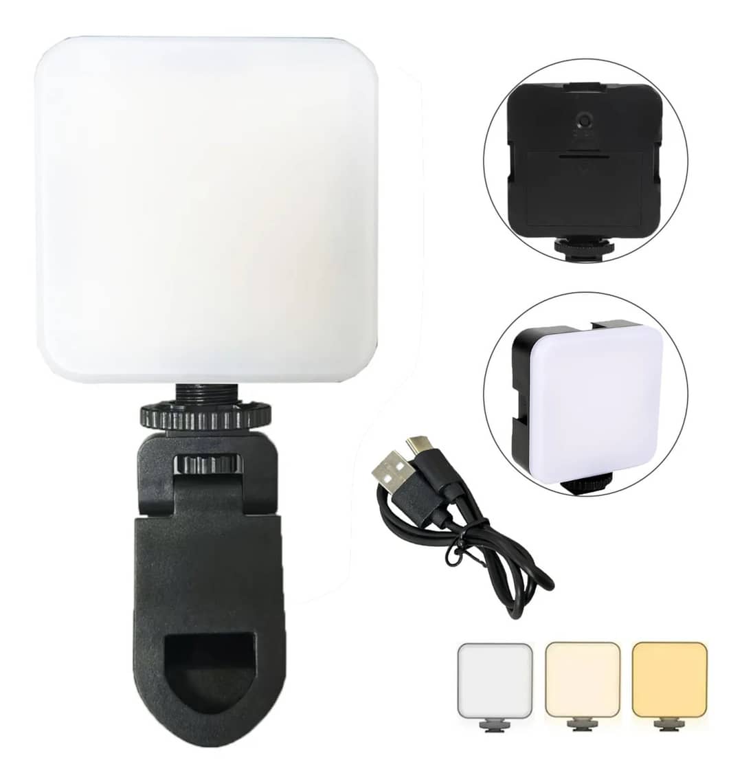 Luz Led Iluminação Portátil Com Clip Câmera Celular Pro6000k Branco