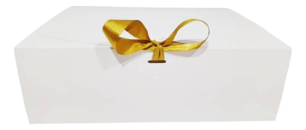 10 Caixas Luxo C/ Fita De Cetim Dourado - 25x20x8cm - Cx0062 Branco