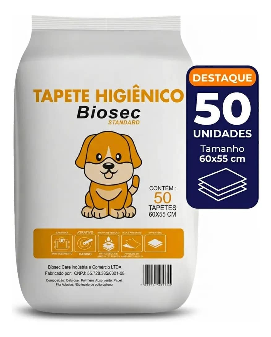 Tapete Higiênico Para Cachorro 50 Unidades 60x55cm Com Gel Absorvente Fralda Manta Pet Cão Com Fitas Adesivas Anti Odor Atrativo Canino Branco