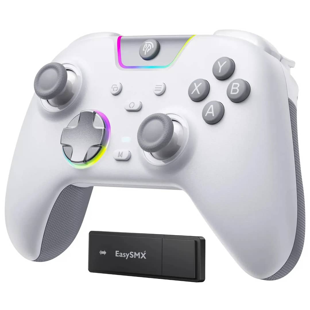 Controle Sem Fio Easysmx X05 Pro, Botões Silenciosos, Joystick Com Sensor Hall, Bateria De 1000mah, 3 Modos Para Switch/pc/celular, Branco