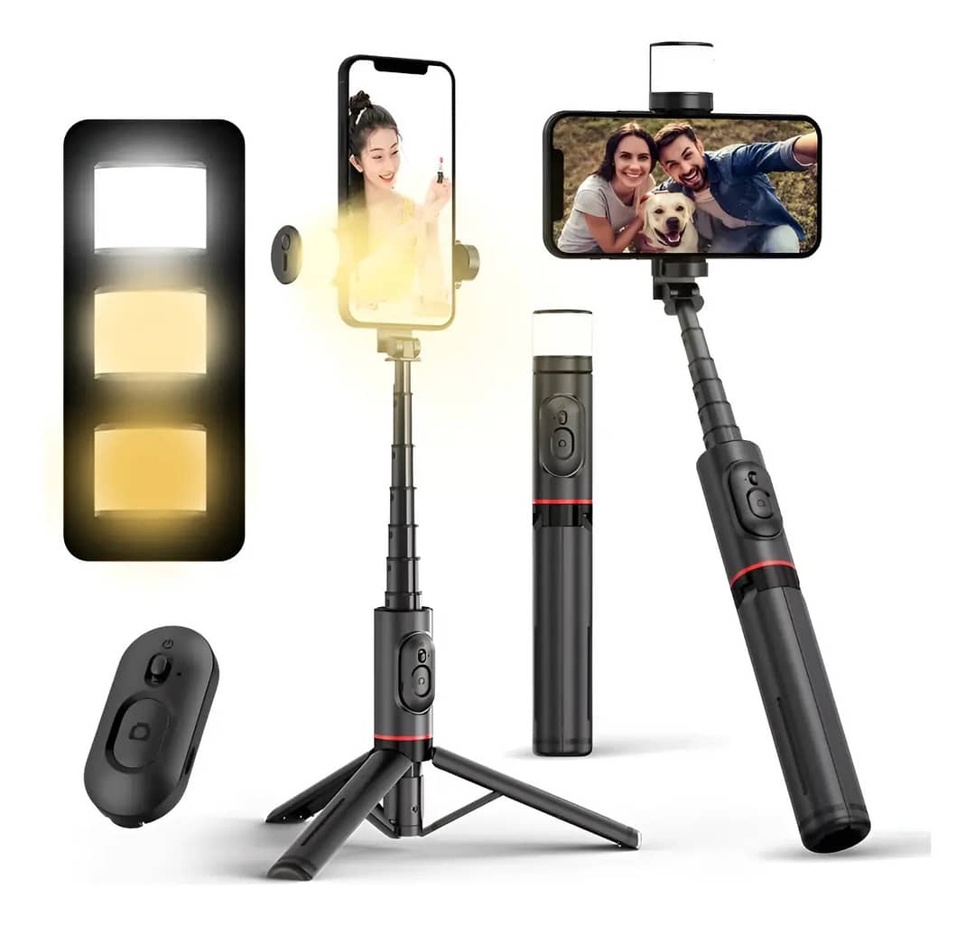 Tripé Celular Bastão Selfie Bluetooth Tokqi Q12s Preto Led Preto