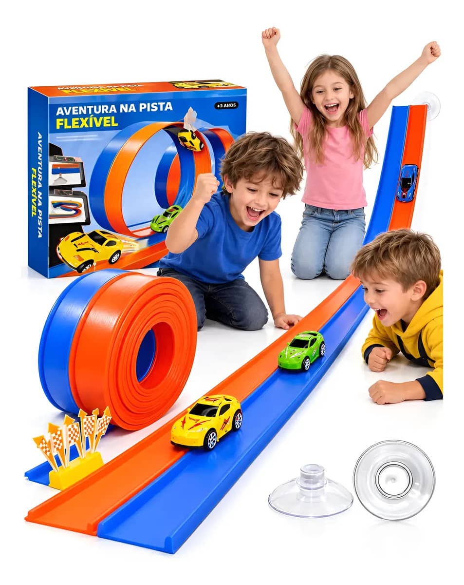Pista Flexível 4 Metros Com 2 Carrinhos Corrida Infantil Multicolor