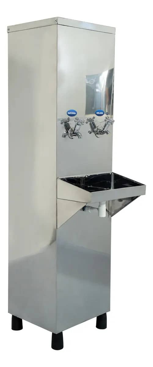 Bebedouro De Água Industrial 25l Coluna Inox Com Filtro 7l/h 1 Torneira Gelada E 1 Torneira Natural 127v