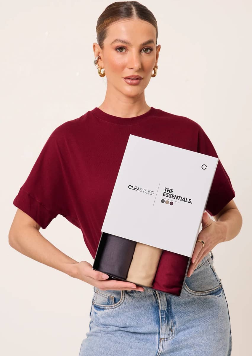 Kit 3 T-shirts Oversized Intense Algodão Cléa Store Chumbo/bege/vinho M