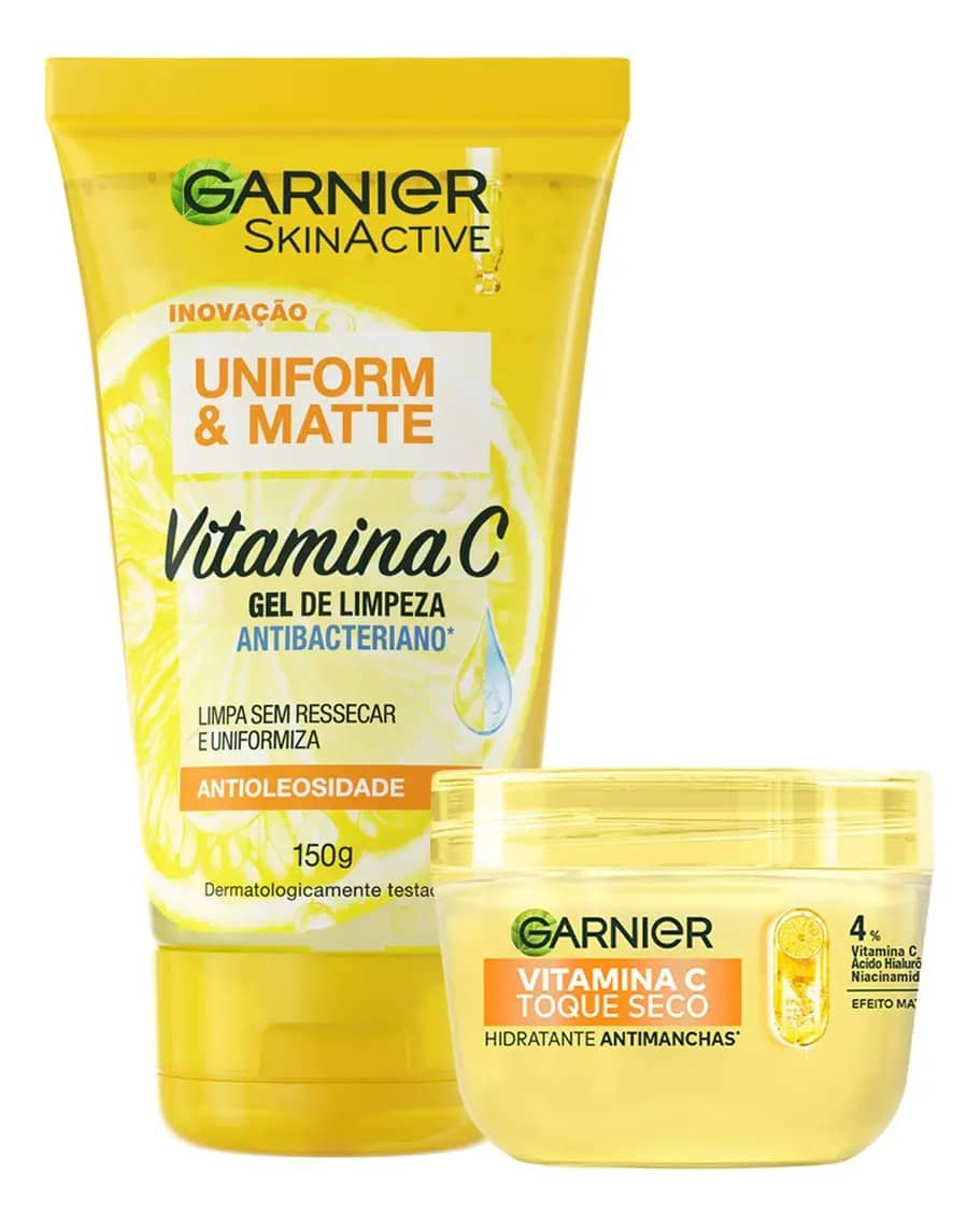 Kit Skincare Gel De Limpeza E Hidratante Com Vitamina C, Ação Antioleosidade E Uniformizadora, Pele Iluminada E Hidratada, Uniform & Matte Garnier 150g