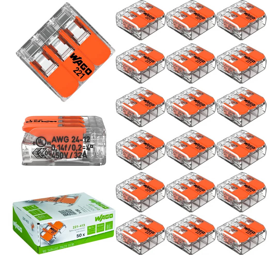 Kit 50 Peças Conexão Automática Wago 3 Fios Modelo 221-413