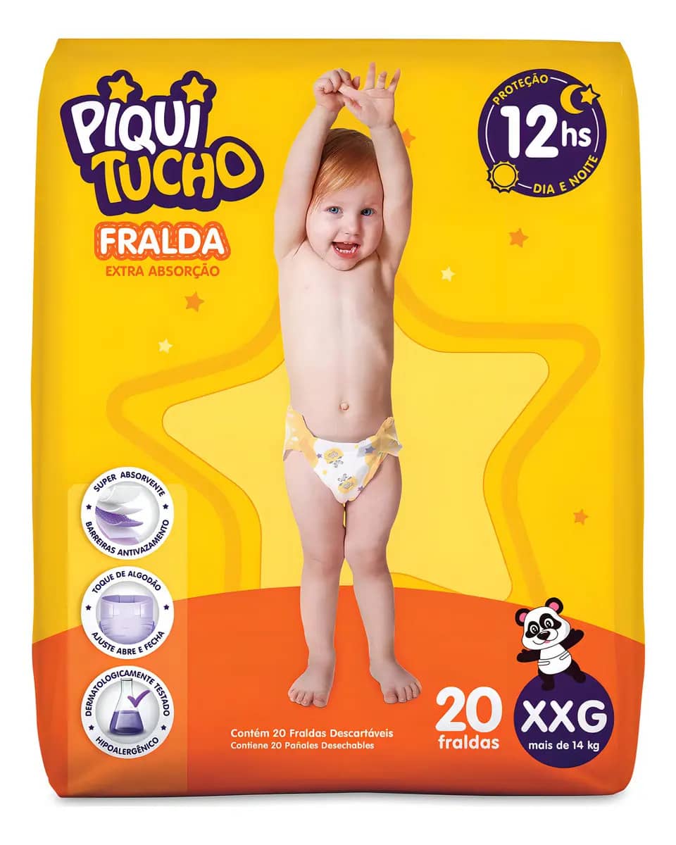 Fralda Infantil Piquitucho Mega Xxg Sem Gênero Pacote Com 20 Unidades Extra Extra Grande (xxg)