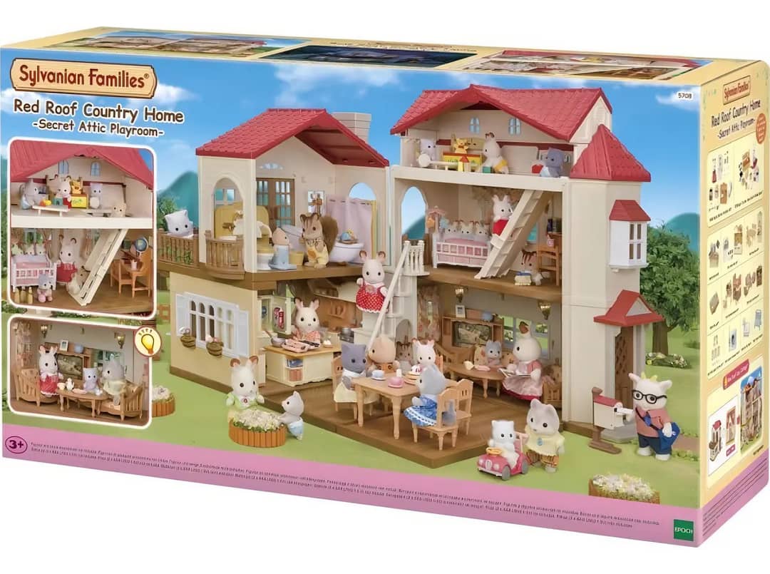 Sylvanian Families - Casa Telhado Vermelho Com Luzes E Sótão Secreto - Epoch Marrom-claro